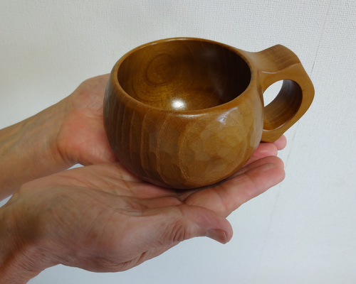 茶色い真桑の一木彫りコーヒーカップ マグカップ 良岳 通販