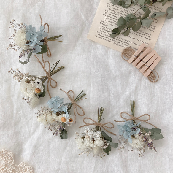送料無料】パステルブルー＊ナチュラルドライフラワーガーランド＊ミニ  