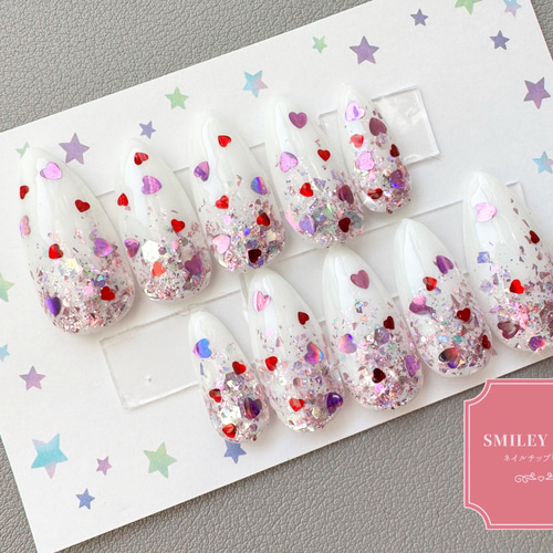 グラデーション ハート ピンク ホワイト 量産型 地雷ネイルチップ グラデーション ハート ピンク ホワイト 量産型 地雷ネイルチップ