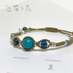 アパタイトとターコイズの天然石 マクラメ編み ブレスレット
