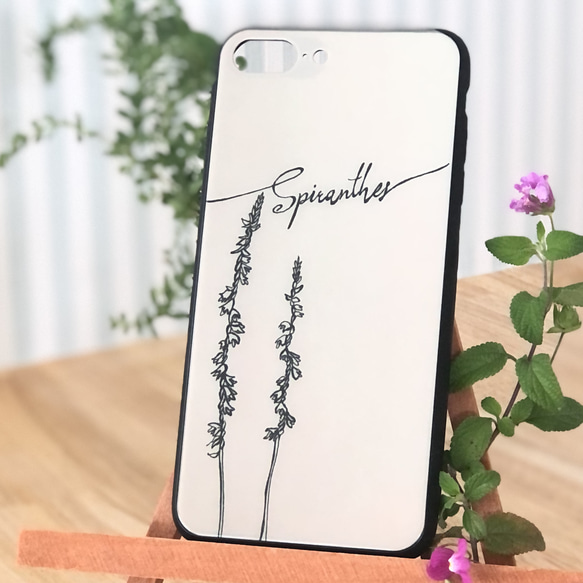 めずらしいお花★スマホケース 強化ガラスケース《ネジバナ ネジリソウ》iPhoneケース　かわいい　おしゃれ　上品 1枚目の画像