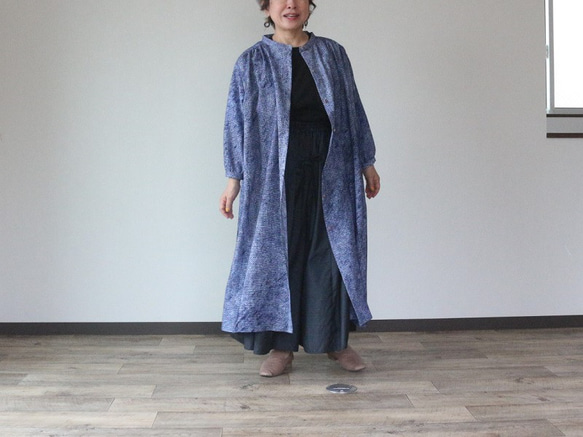 着物リメイク 有松絞りスタンドカラーシャツワンピース