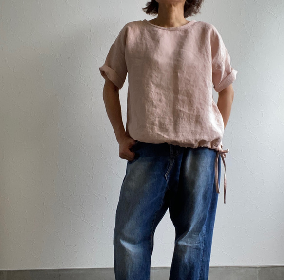 リネンゆったりTシャツ　薄ピンク　SM／L-LLサイズ 4枚目の画像