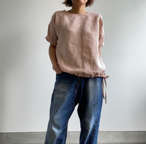 リネンゆったりTシャツ　薄ピンク　SM／L-LLサイズ 1枚目の画像