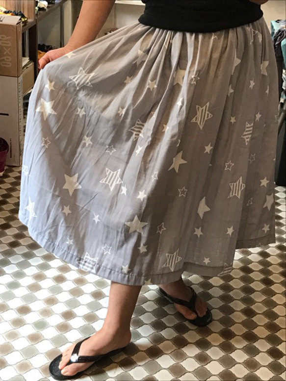 星　スター　ガーゼスカート　大人スカート　ふんわりスカート　ギャザースカート 1枚目の画像