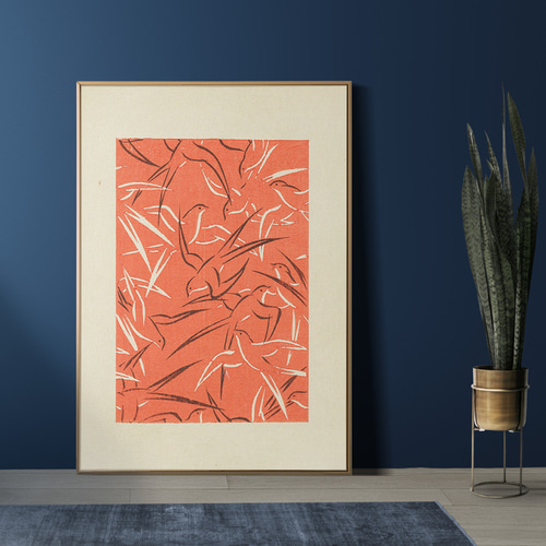 NO.401】ツバメ柄の日本画アートポスター☆おしゃれ燕和室和モダン玄関