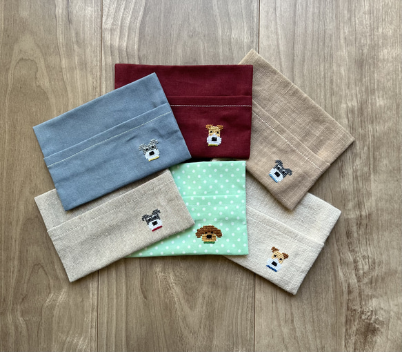 受注製作】わんちゃん刺繍入りポケットティッシュケース♡ （無地の