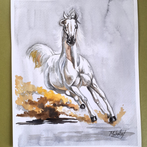 水彩画 白馬 絵画 makochin 通販 14297717｜Creema(クリーマ)