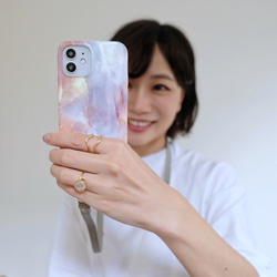 色が選べる ★ スマホショルダー ストラップ付き iphoneケース くすみピンク 大理石 マーブル 5枚目の画像