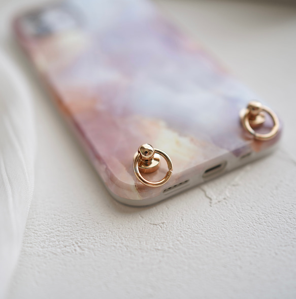 色が選べる ★ スマホショルダー ストラップ付き iphoneケース くすみピンク 大理石 マーブル 9枚目の画像