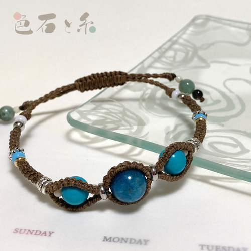 ターコイズのマクラメ編み 天然石ブレスレット ターコイズのマクラメ編み 天然石ブレスレット 手鍊 shantiwala