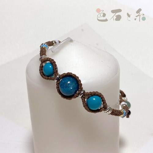 天然ターコイズ （ハイグレードターコイズ）マクラメ編みブレスレット3712 天然ターコイズ （ハイグレードターコイズ）マクラメ編み