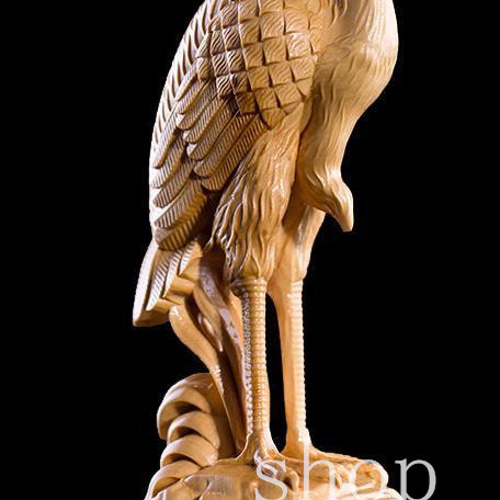 自然木の彫刻置物 新品』『鳥 』 東洋彫刻 天然木 置物 高級木彫り 木造 細密彫刻 置物
