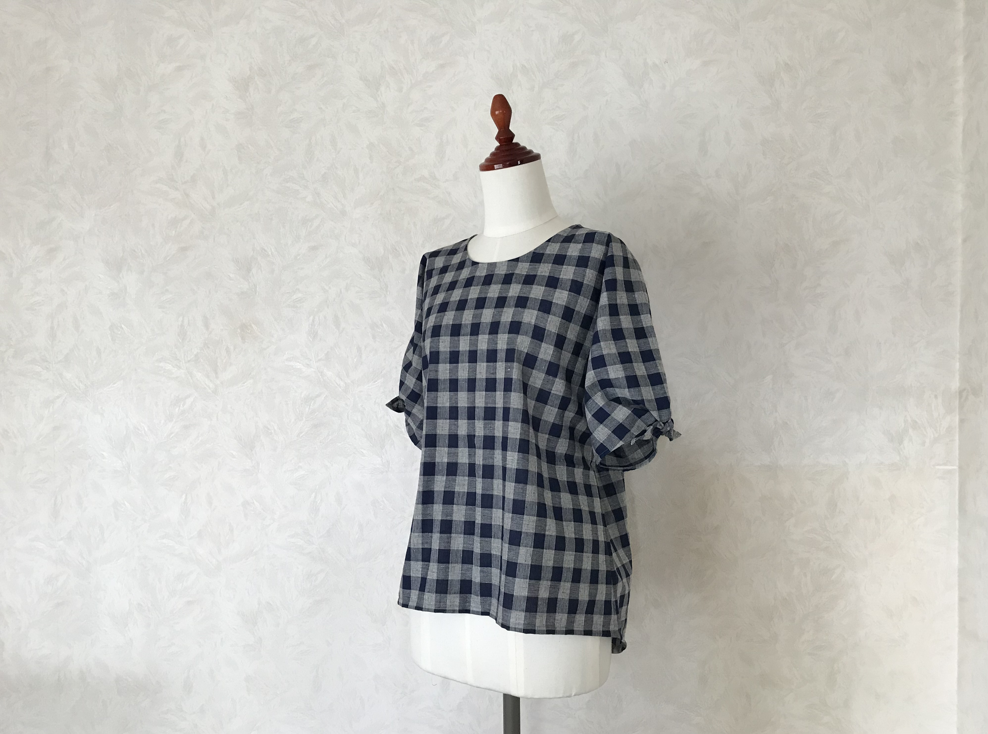 コットン・ブロック チェックのブラウス✴︎ネイビー×グレー