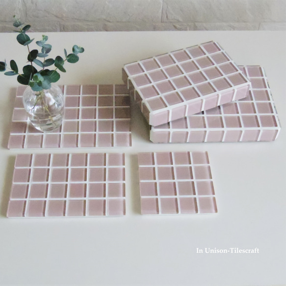 【新作】ピンクカラー☆ガラスモザイクタイルのコースター（飾り台・小物置き） 14枚目の画像
