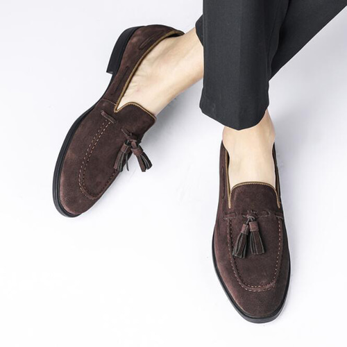 ローファー メンズ スリッポン ビジネスシューズ スエード タッセル