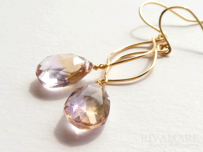 「ひとつの石にふたつの表情」超大粒13mm アメトリン ペアシェイプ マーキスフープ ピアス