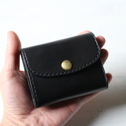 【受注生産品】小さい三つ折り財布 ～栃木ヌメブラック オールブラック～ 1枚目の画像