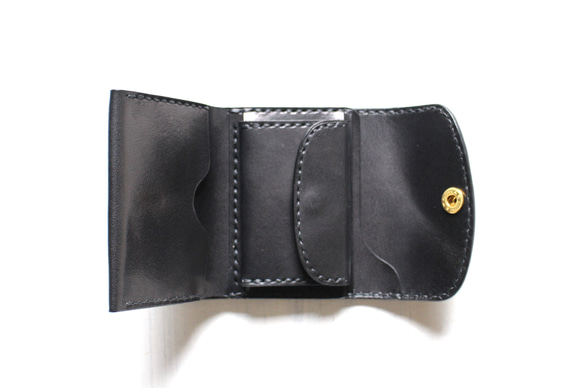 【受注生産品】小さい三つ折り財布 ～栃木ヌメブラック オールブラック～ 3枚目の画像
