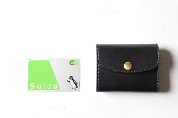 【受注生産品】小さい三つ折り財布 ～栃木ヌメブラック オールブラック～ 2枚目の画像