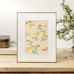 花と蝶の絵画☆大きいサイズ【額付き】