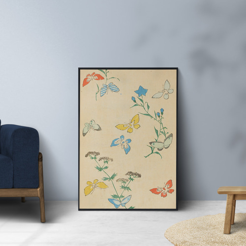 NO.403】カラフルな蝶の日本画アートポスター和室春夏インテリア和