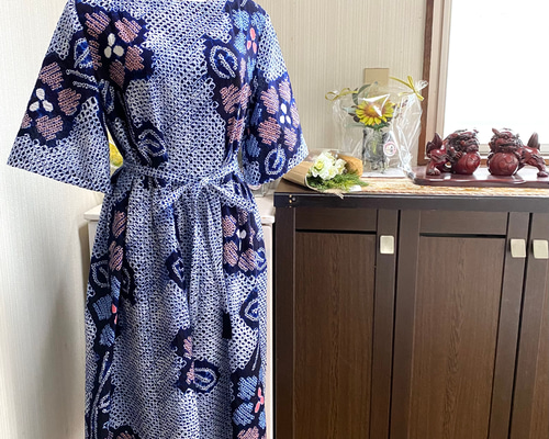 着物リメイク 有松絞りのワンピース フリーサイズ ワンピース