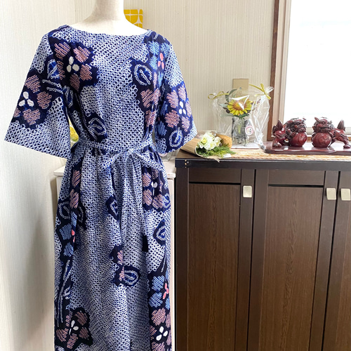 浴衣 リメイク 有松絞り ワンピース ハンドメイド ロング マキシ