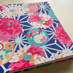 青色　レトロな日本の花模様/見開きタイプ御朱印帳 3枚目の画像