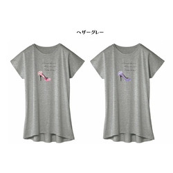 花飾りのハイヒールとメッセージのチュニック・ドルマンワンピTシャツ Mサイズ 5枚目の画像