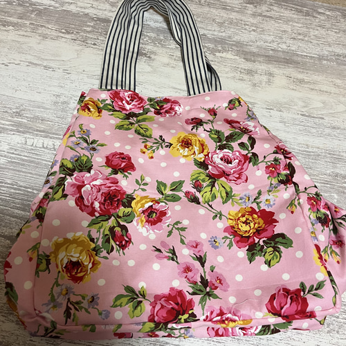 大容量♪ 大きな大きなトートバッグ☆お花柄 ピンク ドット