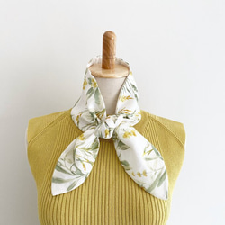 ♡可以當頭巾的圍巾♡可以用來涼爽的頸套髮帶植物圖案優質亞麻棉亞麻 第3張的照片