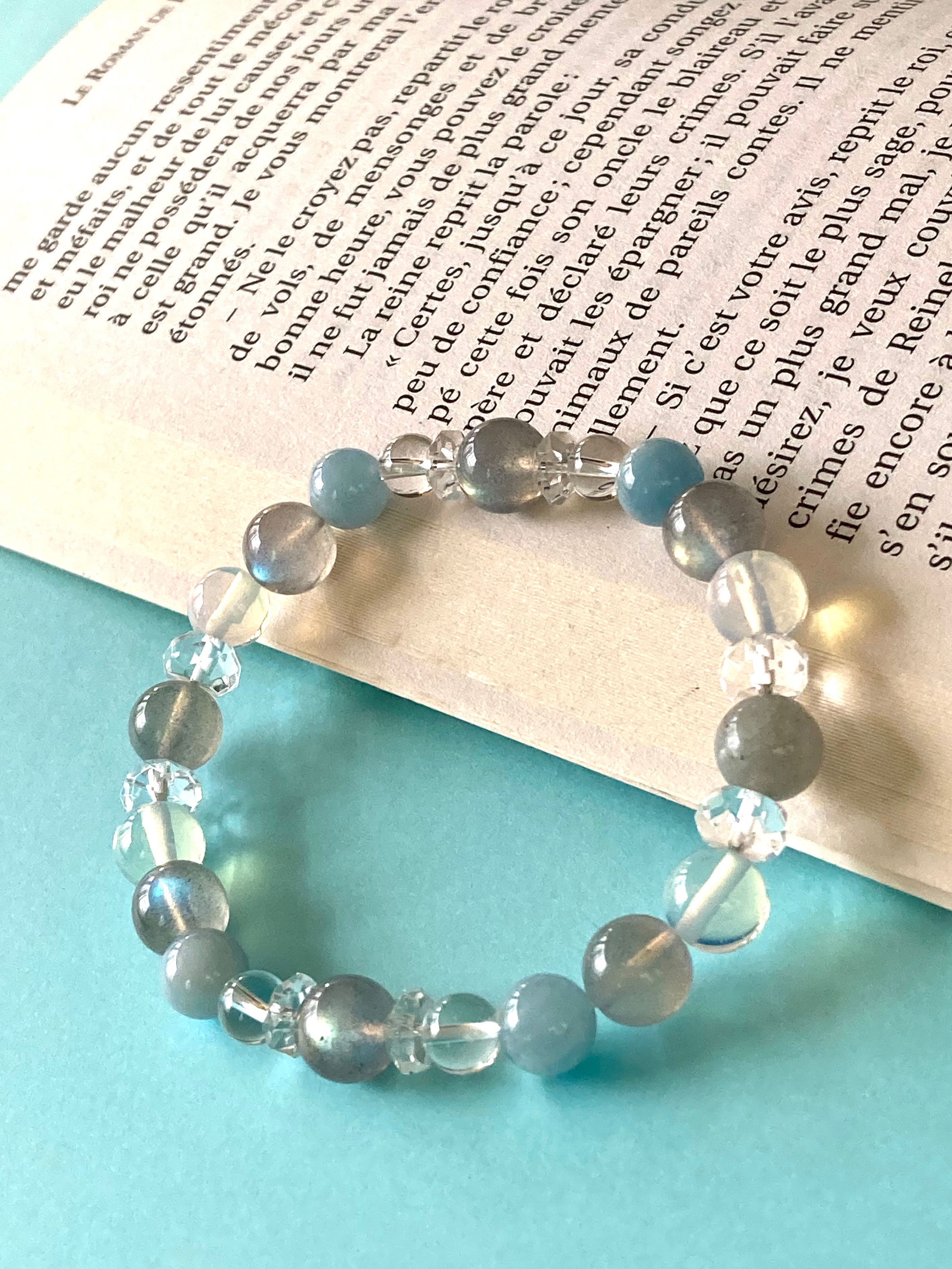 【人脈を引き寄せ才能を開花】高品質＊透明感溢れる神秘的な輝き＊ラブラドライトとアクアマリンのブレスレット＊送料無料
