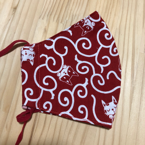 2A61 大人用立体マスク2枚セット お洒落 ねこ ピンク 唐草模様 赤