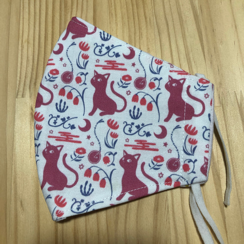 2A61 大人用立体マスク2枚セット お洒落 ねこ ピンク 唐草模様 赤