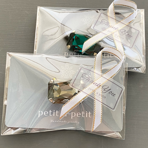 Many Thanks✴︎Creema限定 スワロフスキー®︎ Rectangle ヘアゴムorポニーフック エメラルド 15枚目の画像