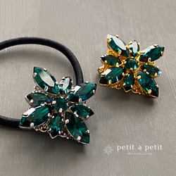 Many Thanks✴︎Creema限定 スワロフスキー®︎ Rectangle ヘアゴムorポニーフック エメラルド 14枚目の画像