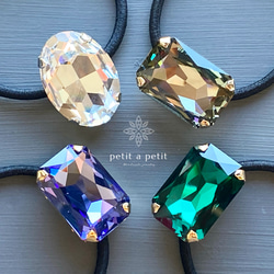 Many Thanks✴︎Creema限定 スワロフスキー®︎ Rectangle ヘアゴムorポニーフック エメラルド 9枚目の画像