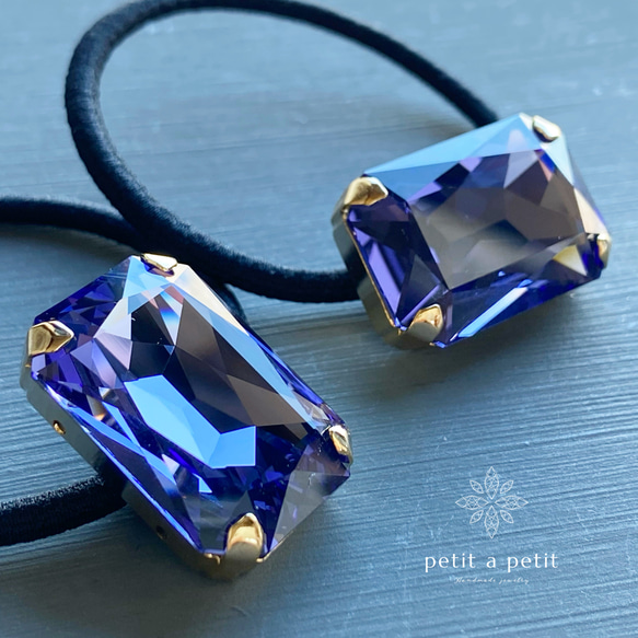 Many Thanks✴︎Creema限定 スワロフスキー®︎ Rectangle ヘアゴムorポニーフック エメラルド 10枚目の画像