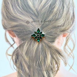 Many Thanks✴︎Creema限定 スワロフスキー®︎ Rectangle ヘアゴムorポニーフック エメラルド 13枚目の画像