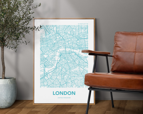 アートポスター MAP コペンハーゲン デンマーク ブルー L判 ハガキ 2L