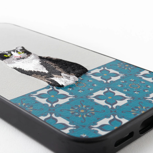 立体刺繍スマホケース iPhone PUレザー キャット 猫 ジュビリー