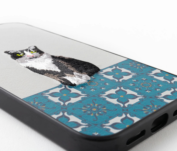 立体刺繍スマホケース iPhone PUレザー キャット 猫 ジュビリー jbiphcaseemb-TAM364 2枚目の画像