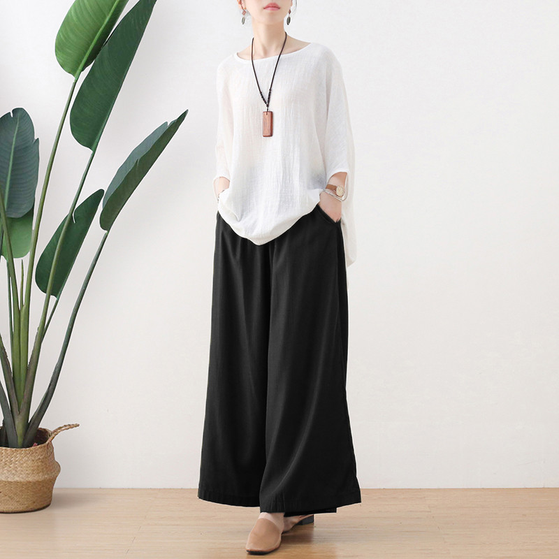 さらっと軽く履きやすさ抜群のワイドパンツ ブラック