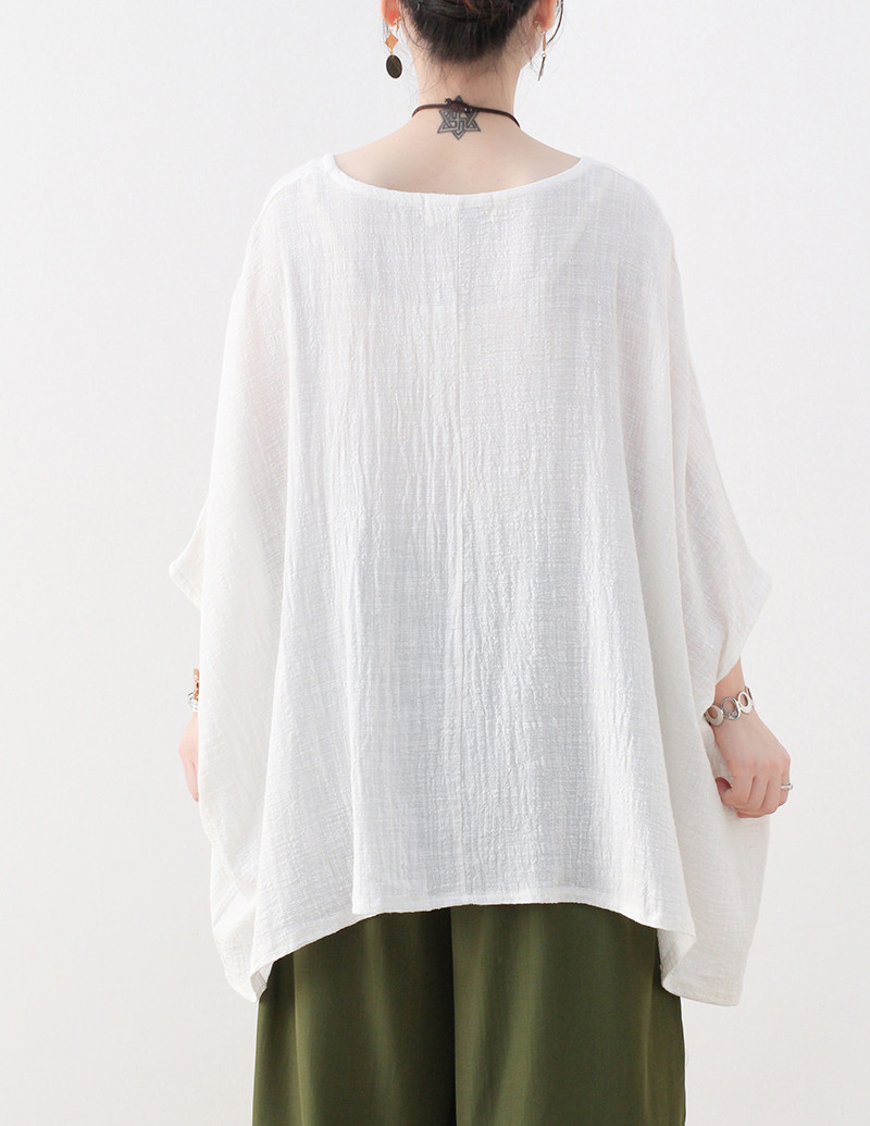 【即納】ソフトなコットンリネンガーゼのプルオーバー ホワイト
