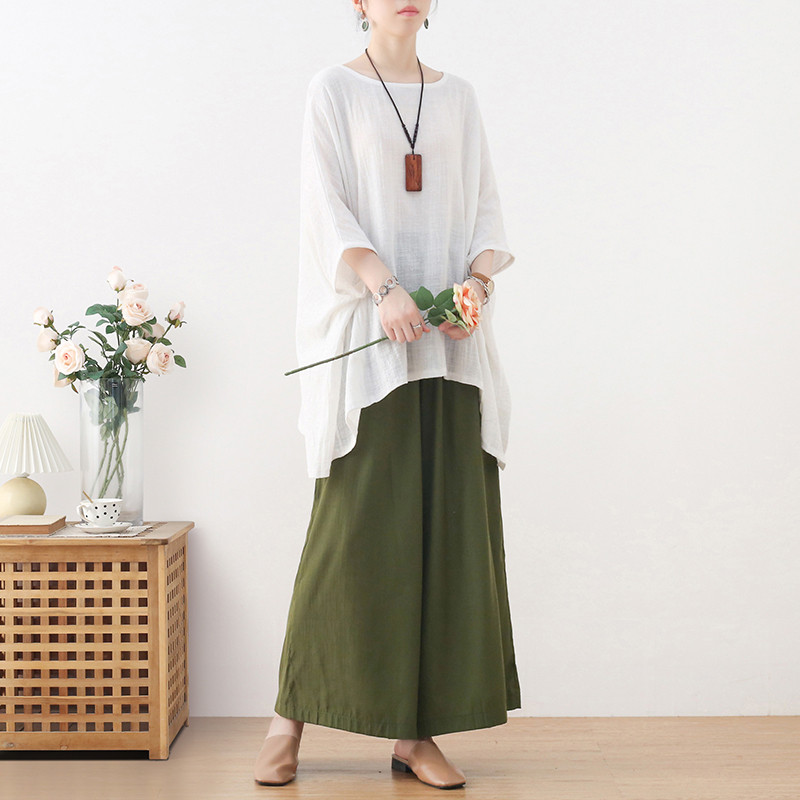 【即納】ソフトなコットンリネンガーゼのプルオーバー ホワイト