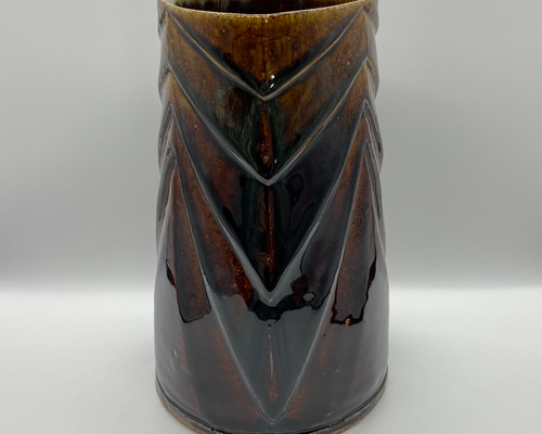 黒色陶器瓶 抽象文字模様 約20cm 黒色陶器瓶 抽象文字模様 約20cm