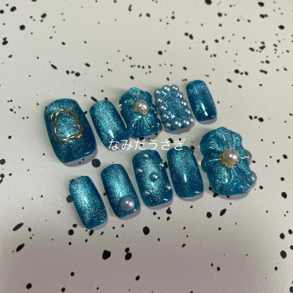 お花ぷっくりニュアンスマグネットネイル ネイルチップ（つけ爪） なみ