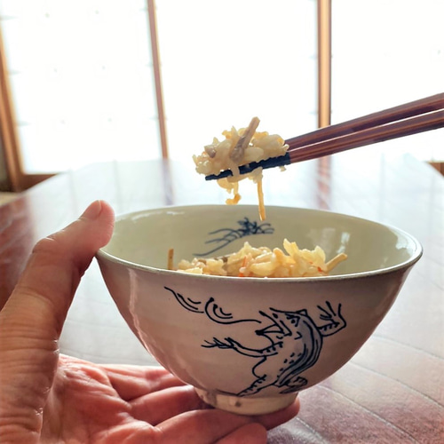 鳥獣戯画ふつうの飯碗(相撲うさぎ) 茶碗・めし碗 清雅堂工房「陶谷窯