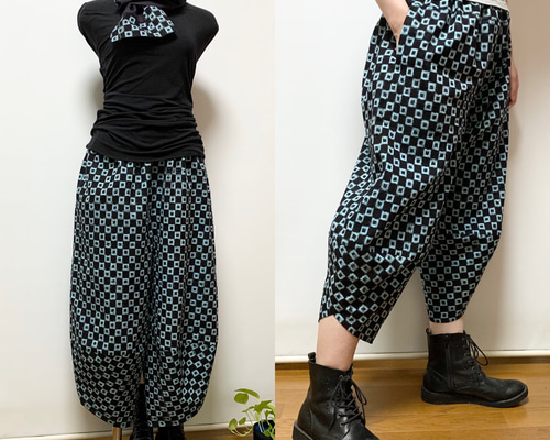 絣リメイク　カフス付きパンツ 絣リメイク カフス付きパンツ